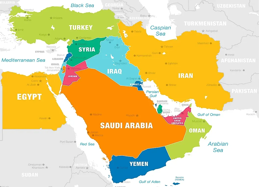 كم عدد الدول الموجودة في الشرق الأوسط؟